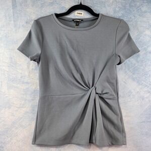 Express Women Grey Twist Front Peplum Top Short Sleeve Textured Knit Small